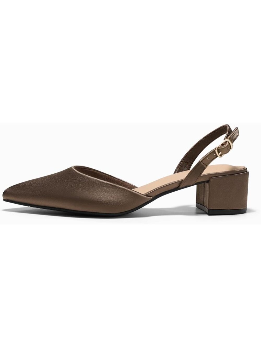 Women's Brown Low Chunky Heels Slingback Closed Pointed Toe Pumps Dress Shoes - Picture 4 of 6